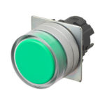 Головка кнопки A22N, матовый металл с защитой, без фиксации, прозрачная, зеленая